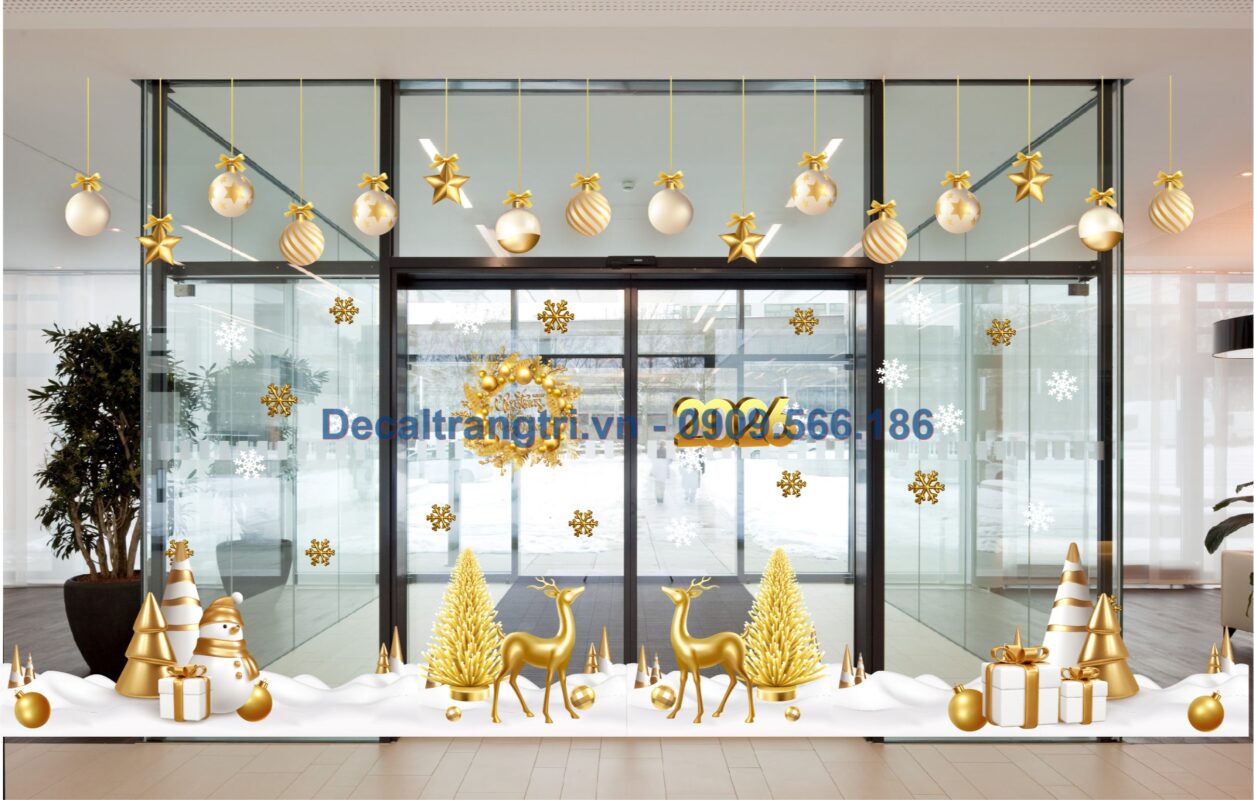 Decal trang trí noel cửa kính ngân hàng 