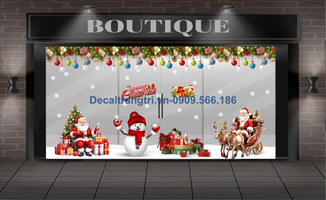 Decal trang trí noel 2026 cửa kính công ty