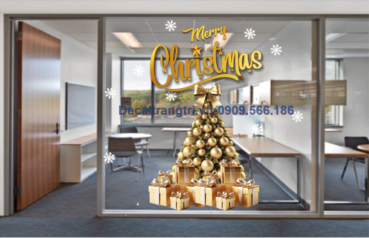 Trang trí cây thông noel decal dán kính