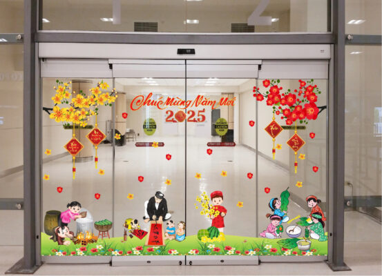 Mẫu Trang Trí Tết Cửa Kính Huyện Phúc Thọ - Mang Không Gian Tết Về Từng Nhà