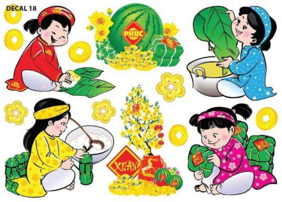 Decal Trang Trí Tết Cổ Truyền - Phong Cách Tết Nguyên Đán Đầy Màu Sắc
