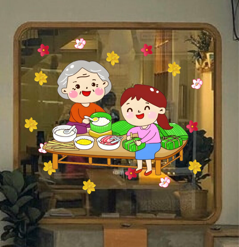 Decal bà và bé gói bánh