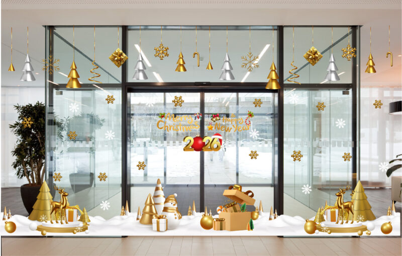 Trang trí noel cửa kính công ty Trang trí noel cửa kính công ty