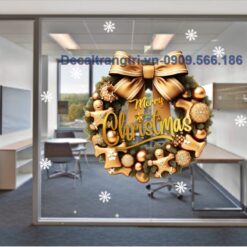 Vòng nguyệt quế noel decal dán kính