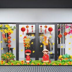 Decal hình dán tết cổ truyền bé đội nón