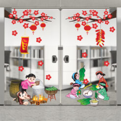 Trang trí tết cửa kính
