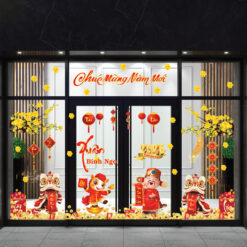 Decal dán kính trang trí tết công ty